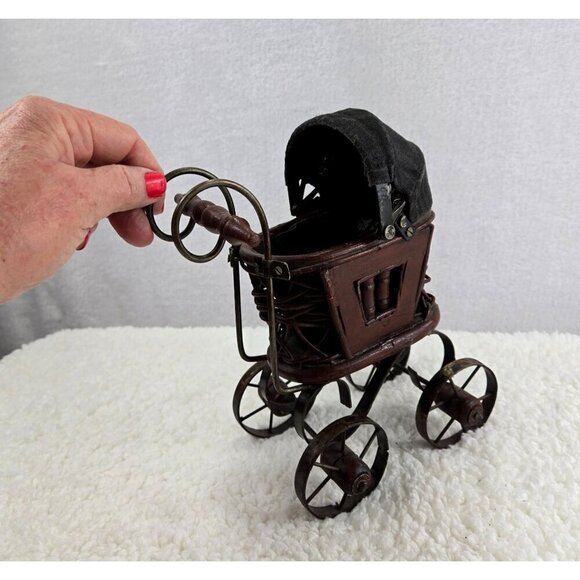 VTG Antique Miniature Baby Stroller Pram 8" High Victorian Gothic Decor Carriage - Picture 1 of 16